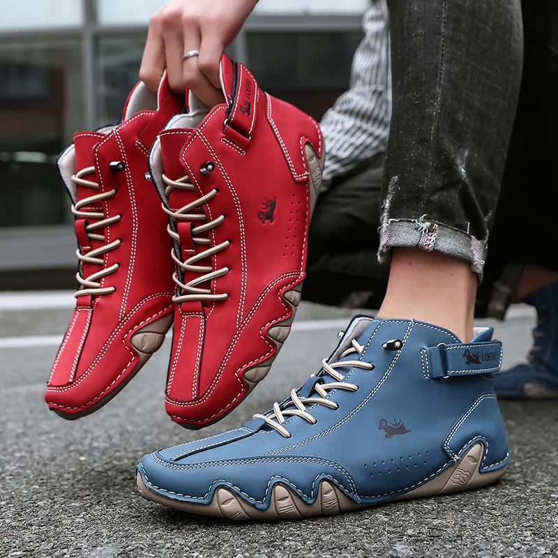 Zapatos informales de cuero, zapatillas de deporte para hombre, mocasines para caminar al aire libre, calzado cómodo, botas de lujo para hombre