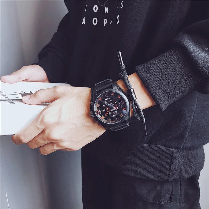 Relojes YIKAZE Retro para hombre, reloj clásico de cuarzo de lujo para negocios, reloj de pulsera militar con fecha y correa de cuero con esfera grande a la moda para hombre