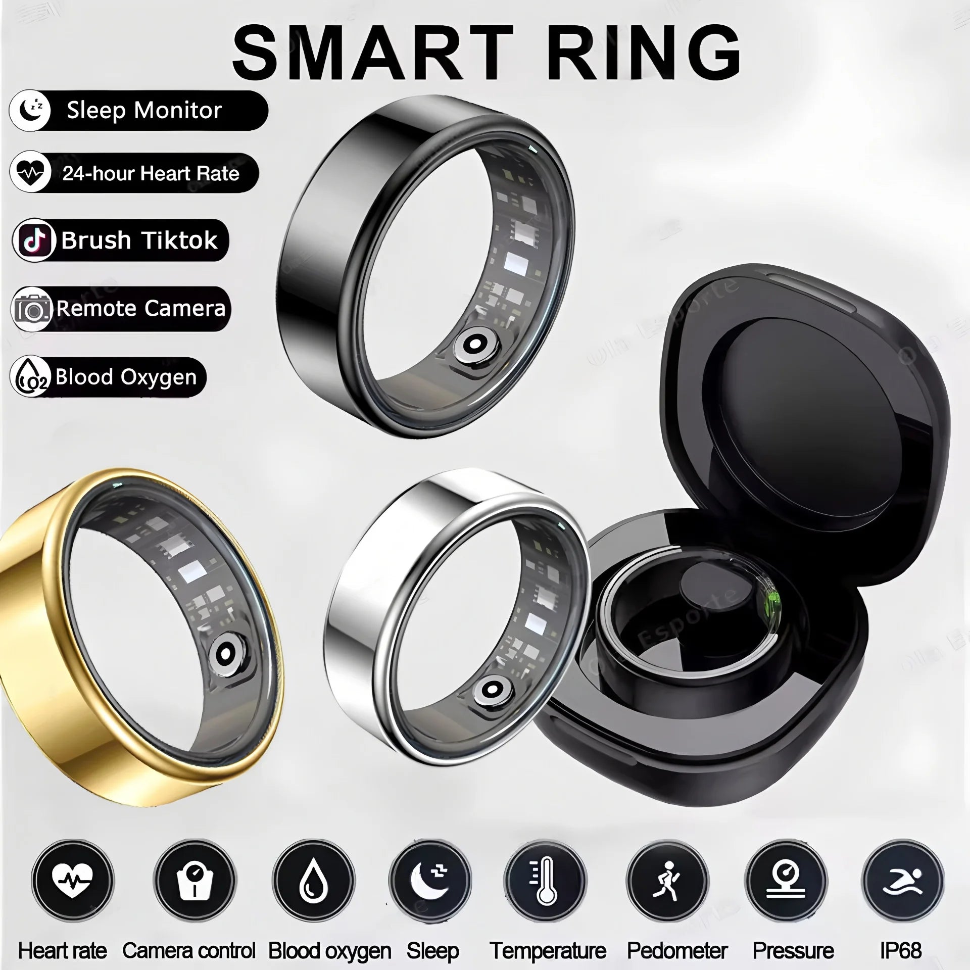 Anillo inteligente presión arterial monitoreo de salud del sueño modo multideporte smartring IP68 impermeable cuidado remoto hombres mujeres