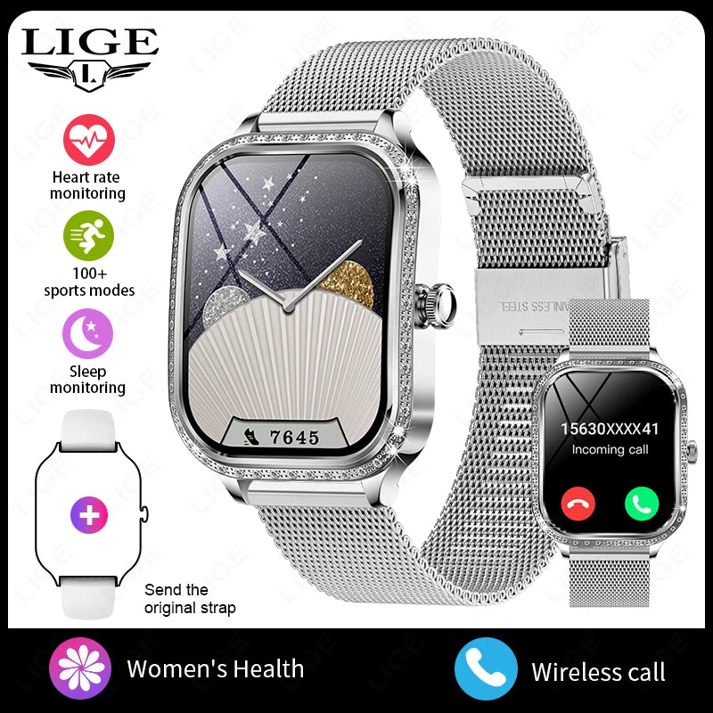 Smartwatch para mujer con pantalla curva HD 1.75 pulgadas y llamadas Bluetooth