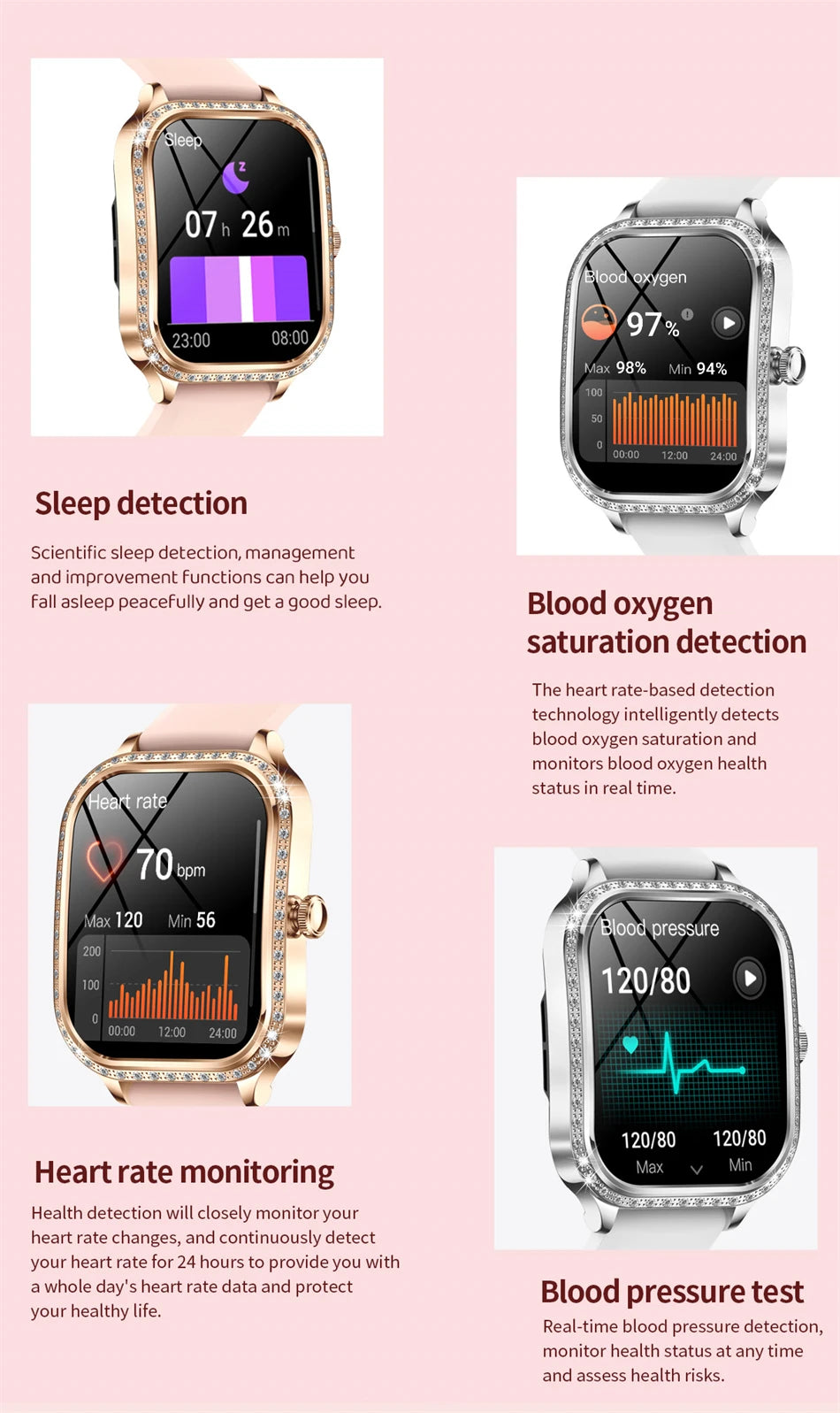 Smartwatch para mujer con pantalla HD 1.75'', llamadas Bluetooth y monitor de salud IP68