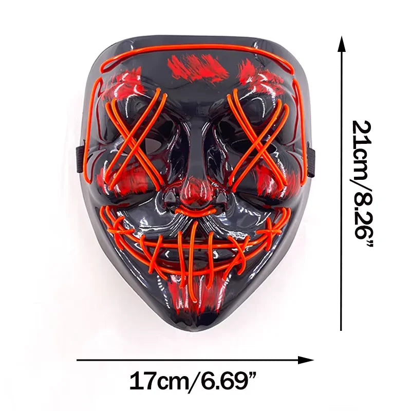 Máscara LED inalámbrica de neón y guantes de fibra óptica, máscara brillante en la oscuridad para Halloween, carnaval, cosplay, bar, fiesta de cumpleaños