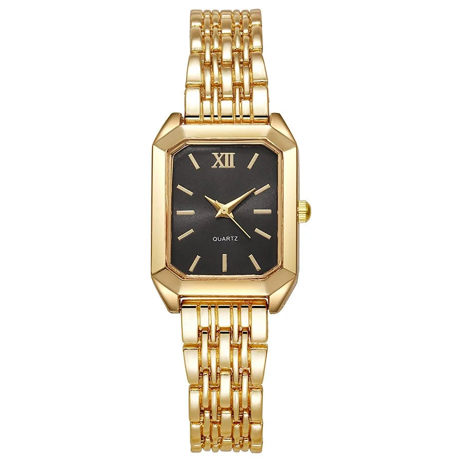 2 unids/set de reloj de cuarzo de lujo para mujer con pulsera de amor, conjunto de banda de aleación, relojes de pulsera de cuarzo para mujer de negocios, reloj femenino dorado