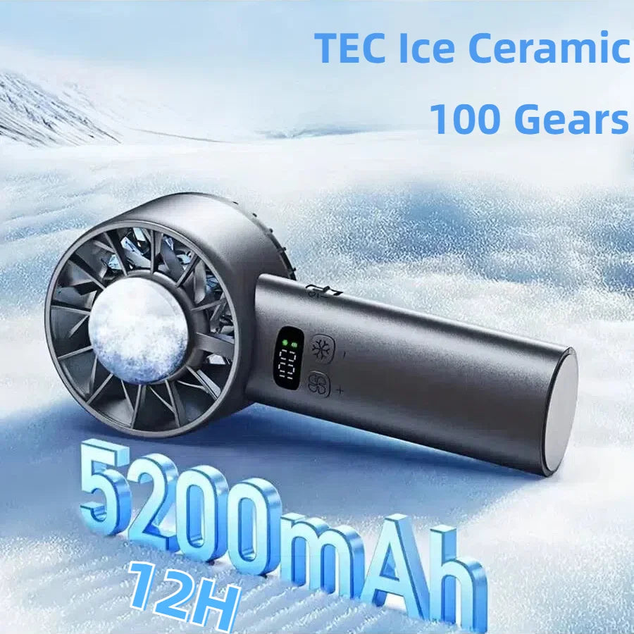Ventilador portátil de mano de 5200mAh, pantalla LED, refrigeración Semiconductora, 100 velocidades, recargable por USB, ventilador para exteriores, Enfriador de hielo doble