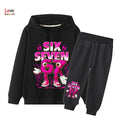 Conjunto de 2 Piezas de Sudadera con Capucha y Pantalones 67 Six Seven para Niños y Niñas, Sudadera Italiana Brainrot para Niñas, Traje Informal de 2 Piezas con Capucha para Bebés