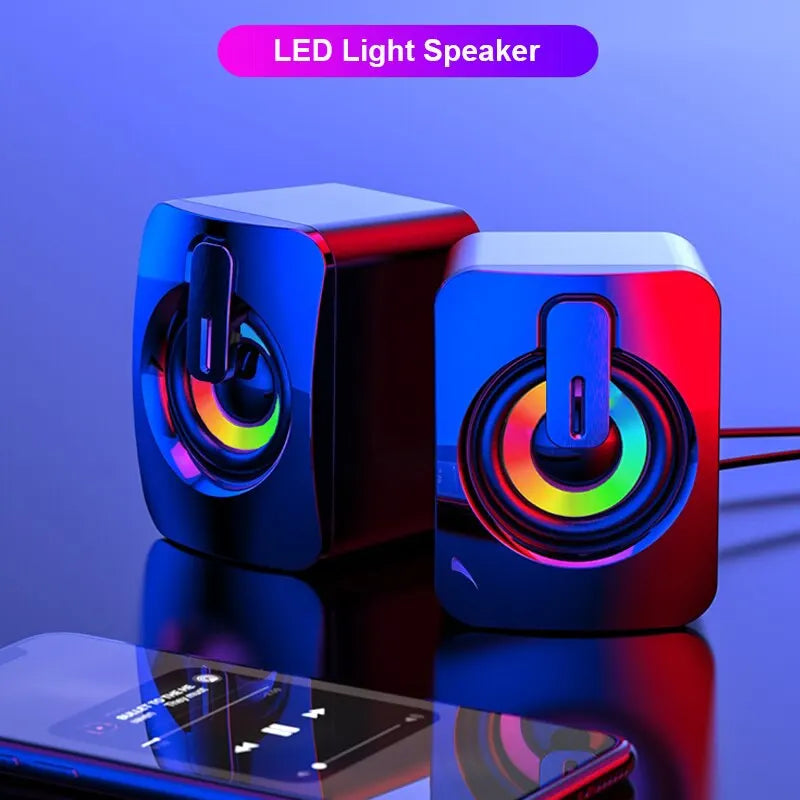 Mini caja de sonido para ordenador, caja de sonido para PC, altavoces envolventes estéreo HIFI con luz LED para ordenador de escritorio, proyector, tabletas y portátiles