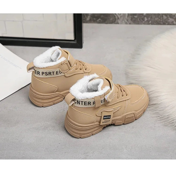 2025 nuevas botas de invierno para niños, además de Cachemira, botas de nieve gruesas y cálidas, botas antideslizantes de moda para niñas, zapatos para estudiantes al aire libre