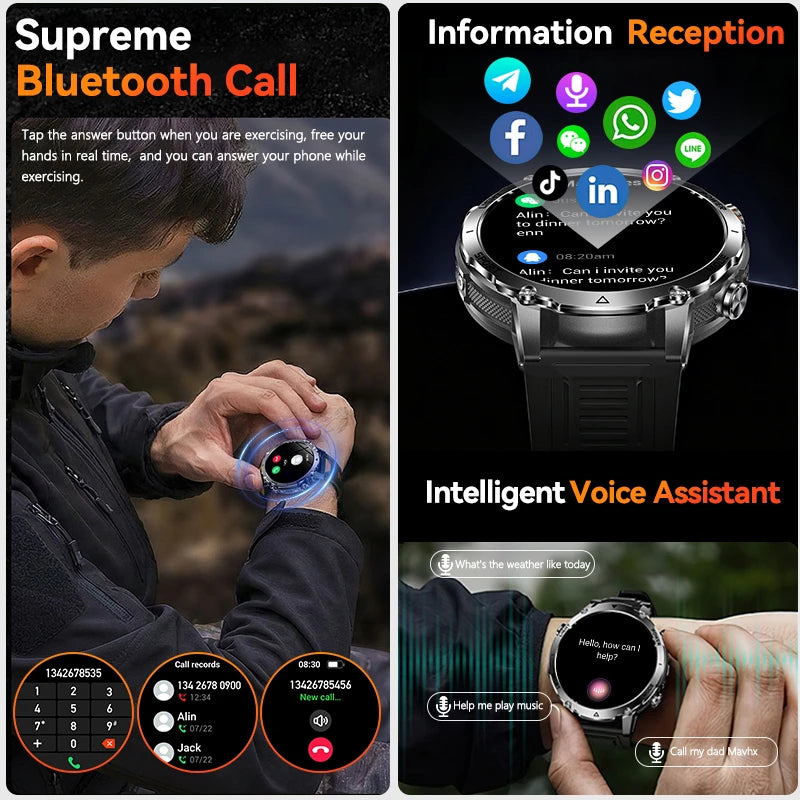 Reloj Inteligente Militar GPS Linterna SOS