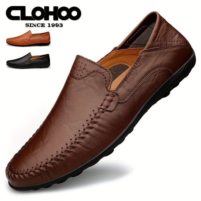 CLOHOO Zapatos casuales de negocios para hombres Costuras de cuero Cómodo Fondo de goma transpirable Segunda capa de piel de vaca