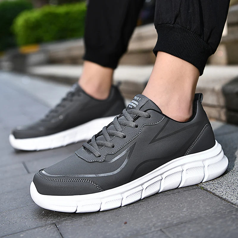 YRZL, zapatillas para correr negras, zapatillas deportivas impermeables de cuero, zapatillas deportivas resistentes al desgaste para hombres, zapatos deportivos para caminar, zapatos cómodos para hombres