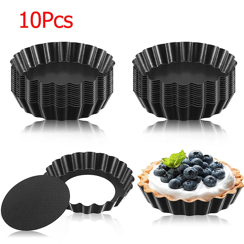 LMETJMA Mini moldes para tarta, moldes para tarta de huevo de 8cm con fondo extraíble, molde para tarta pequeña antiadherente, latas para magdalenas estriadas, sartén para tarta JT221