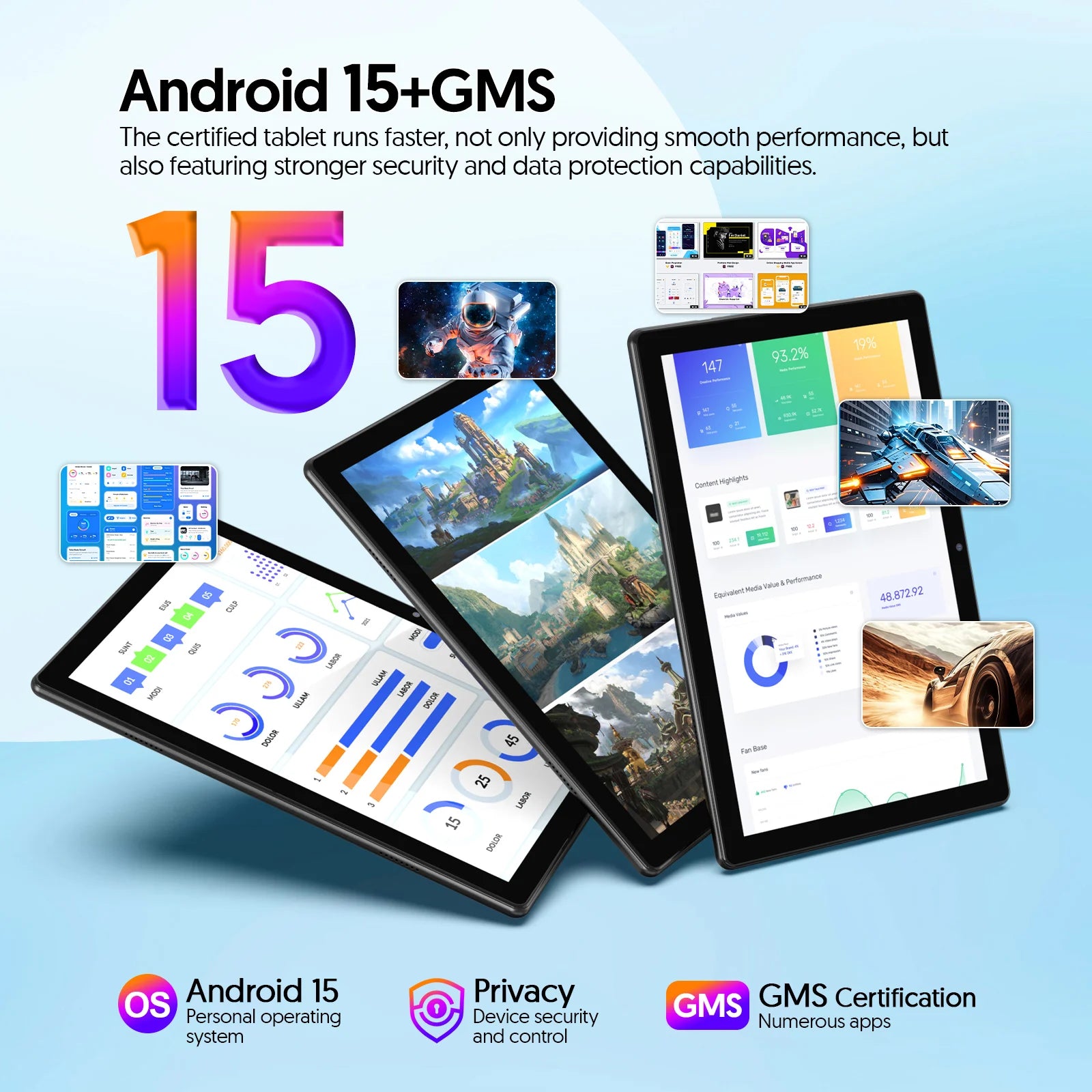 Tablet BAKEN 10 pulgadas Android 15, cuatro núcleos, 12 GB + 64 GB, WiFi 5G