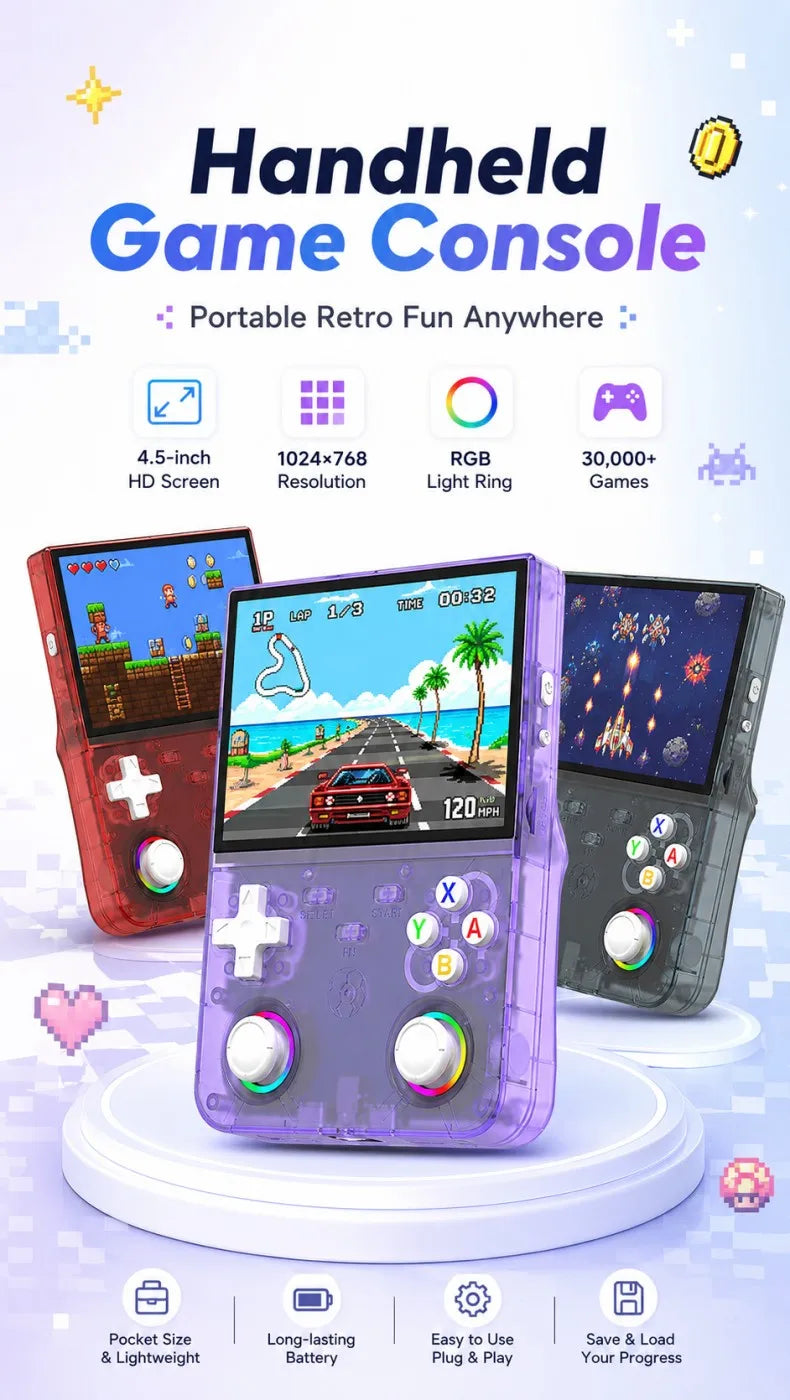 Consola de Juegos Retro Portátil R36 Ultra X con Pantalla IPS de 4.5 Pulgadas, 64GB/128GB, Consola de Juegos Portátil con Más de 20000 Juegos