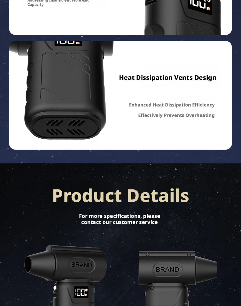 Soplador de aire turbo 5 en 1 inalámbrico, 680000 RPM y batería 10000 mAh