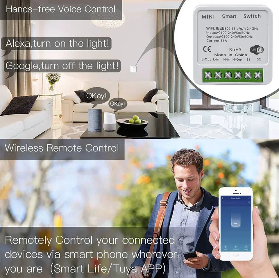 Interruptor WiFi Inteligente Tuya 16A 20A con Receptor