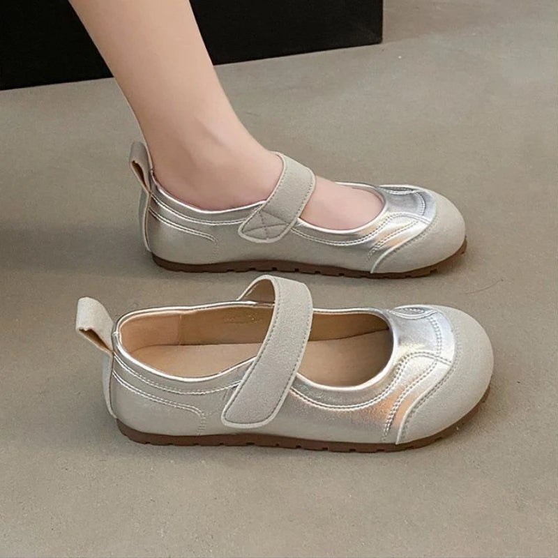 Zapatos Planos Retro Mary Jane para Mujer, Estilo Francés Chic, con Diseño Empalmado, Casuales, Minimalistas, con Velcro, Suela Suave, Punta Redonda, Calzado Cómodo de Verano
