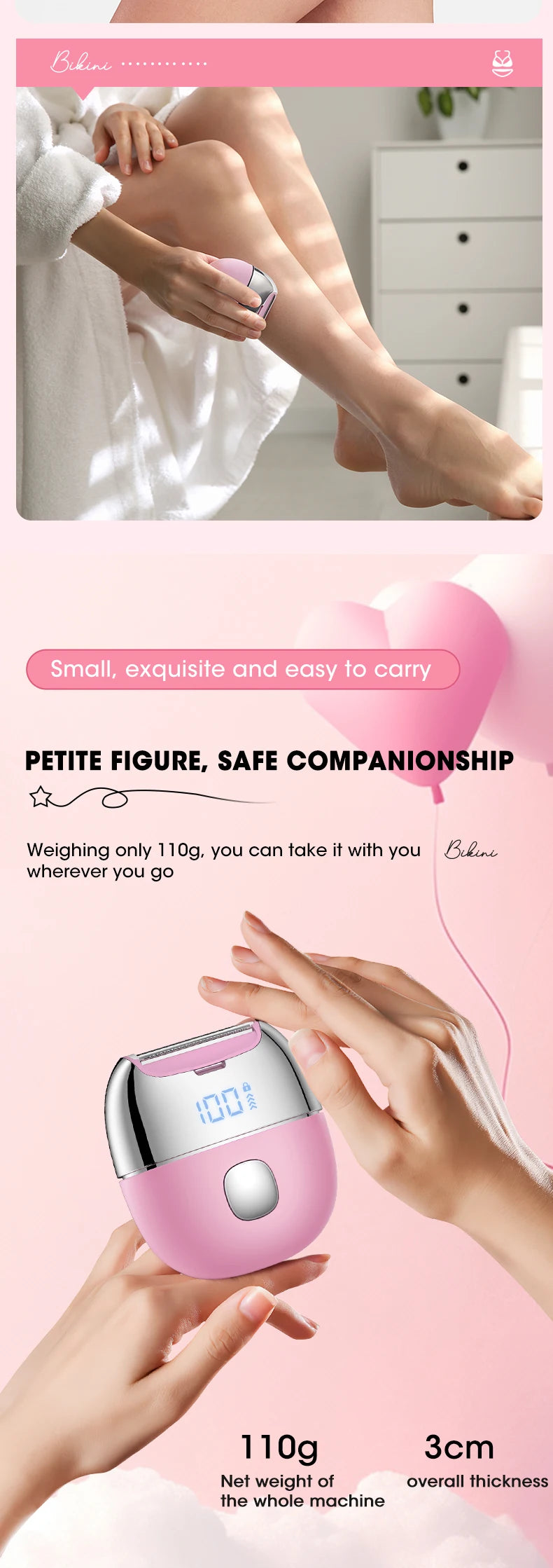 Maquinillas de afeitar eléctricas para mujer, afeitadora de pelo corporal recargable por USB, recortadora de Bikini para mujer, depilación de doble hoja para piernas y axilas