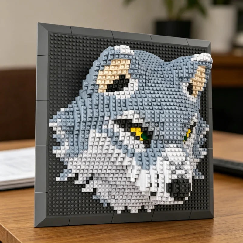 Mural de Lobo 3D Bloques de Construcción Decoración Hogar