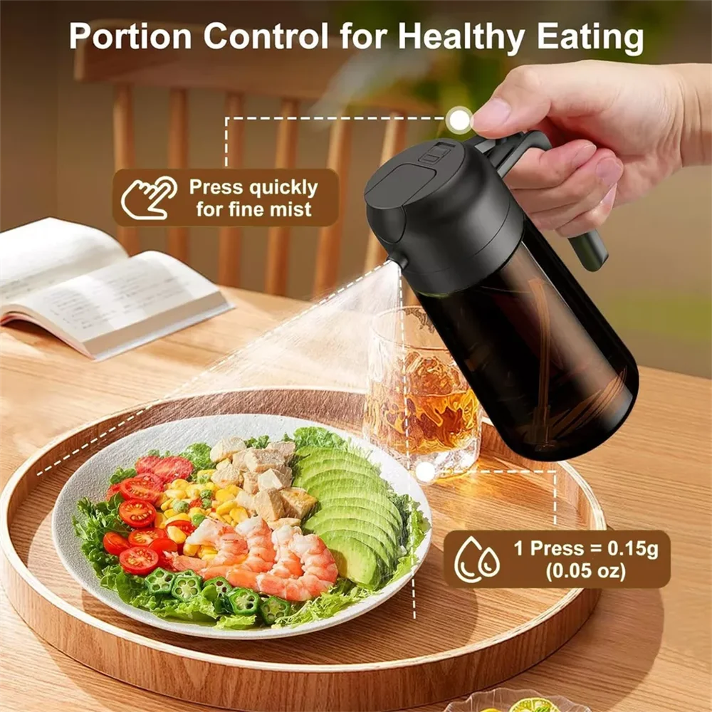 Dispensador y pulverizador de aceite de vidrio 2 en 1, botella pulverizadora de aceite de oliva a prueba de fugas de 16oz/470ml para cocinar, freidora de aire, barbacoa, hornear, ensalada