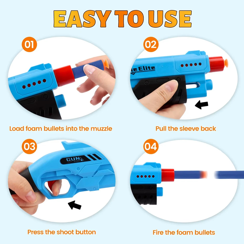 Lanzador de dardos de espuma Manual, bala suave duradera para exteriores, juguete de batalla, pistola de juego para niños y niñas, regalos de Halloween y Navidad