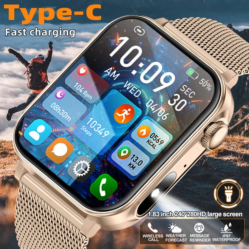 Smartwatch LIGE con llamadas Bluetooth, monitor de salud y carga rápida tipo C