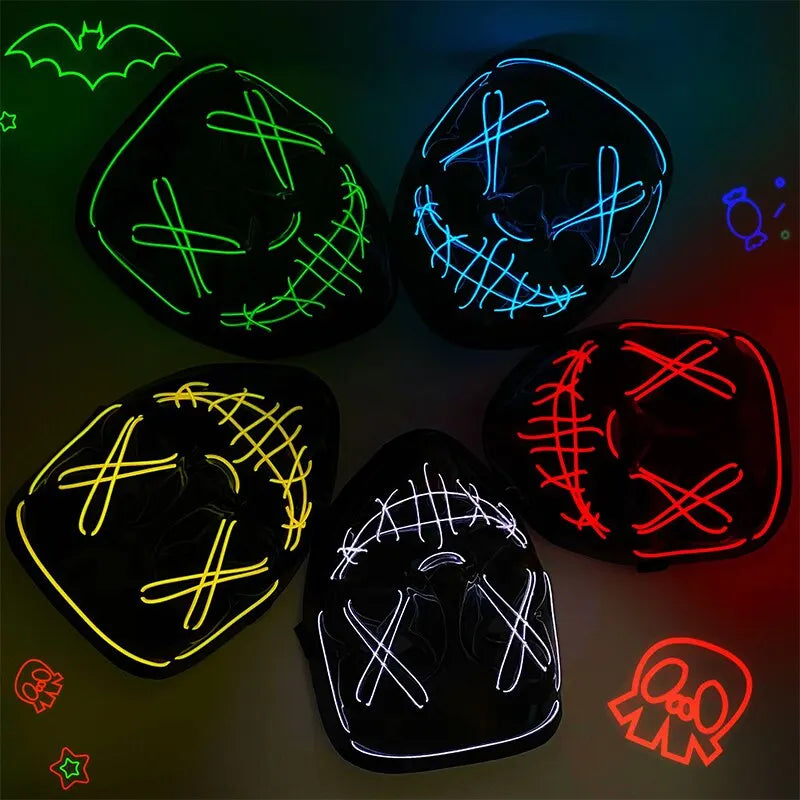 Máscara de purga Led de neón para Halloween, máscaras para fiesta de disfraces, máscara de terror ligera para crecer en la oscuridad, máscara brillante