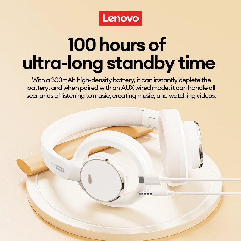 Choice Lenovo Auriculares para juegos inalámbricos Bluetooth 6.0, auriculares plegables deportivos sobre la oreja con micrófono HD, regalos LS116