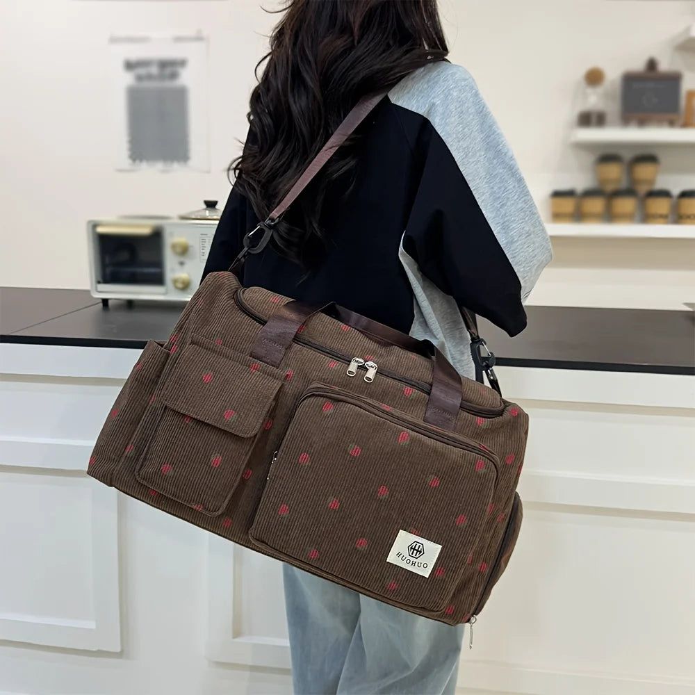 Bolsa de Viaje de Pana con Diseño de Fresa de Gran Capacidad