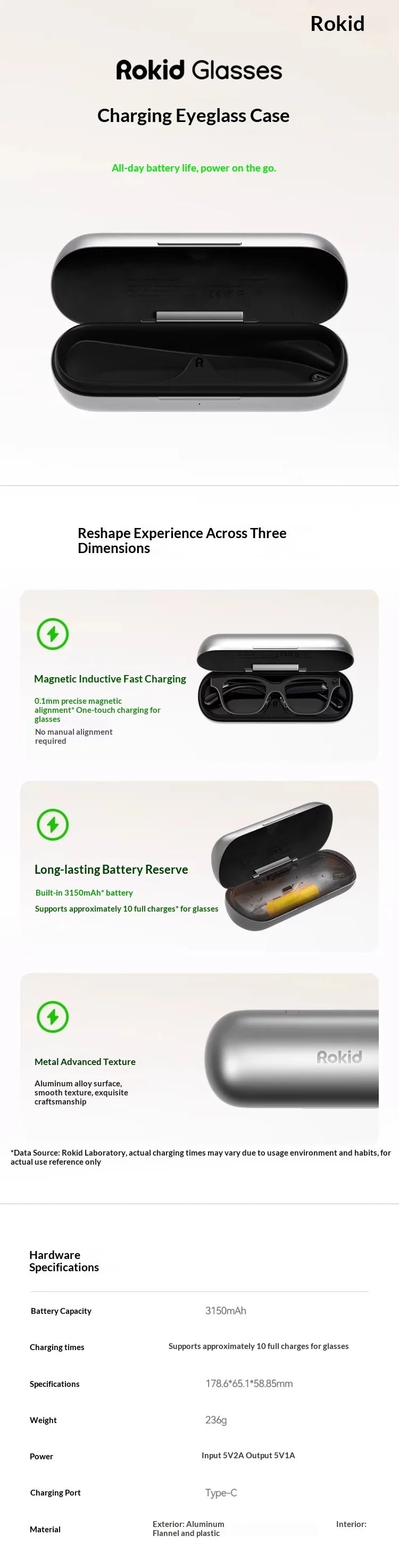 Estuche de Carga Exclusivo para Gafas Rokid AI, Compartimento de Carga Original Oficial, Accesorios