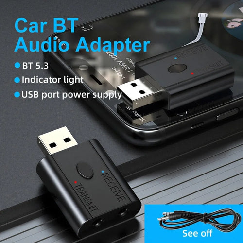 Adaptador USB Bluetooth 5.3 2 en 1 Receptor Transmisor Audio AUX 3.5mm