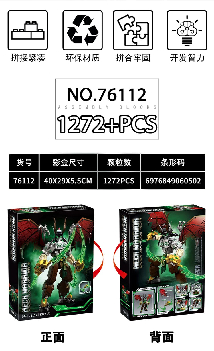 Bloques de Construcción 76112, Robot Mech Warrior, Alas Rojas, Cuchilla Verde, Modelo Dim-Blade, Kit de Bloques de Construcción, Juguete para Adultos y Niños, Regalos