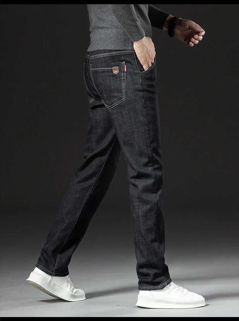 Pantalones Vaqueros de Invierno para Hombre, Forro de Cordero, Talla Grande