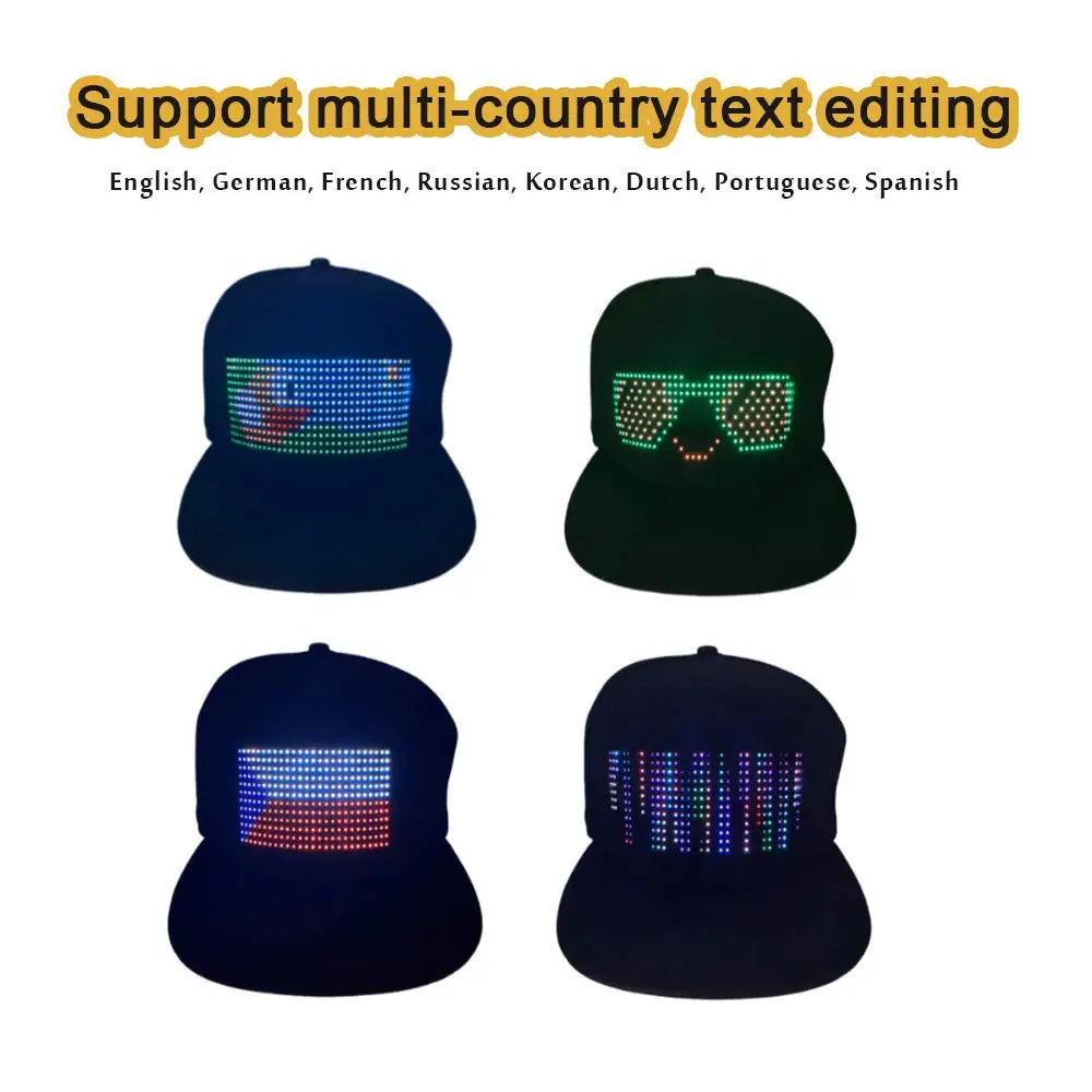 2025 nueva gorra LED, Control de aplicaciones en varios idiomas, edición DIY, sombrero genial iluminado (texto, música, imagen, dibujo) para hombres y mujeres