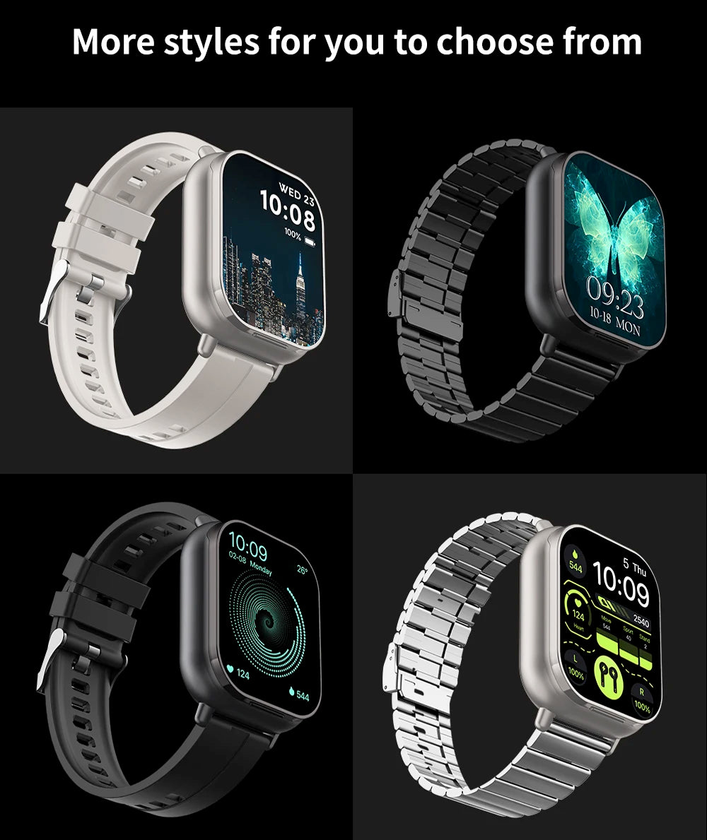 BT llamada diente azul auriculares relojes 2,01 "auriculares 2 en 1 reloj inteligente ritmo cardíaco deporte Fitness pulsera TWS auricular Smartwatch