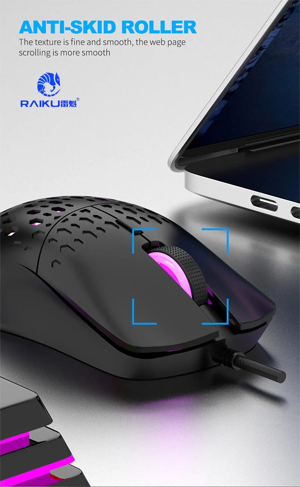RAIKU G701 Ratón con cable de 6 teclas, iluminación colorida para juegos y oficina, para sistemas Microsoft Windows y Apple IOS