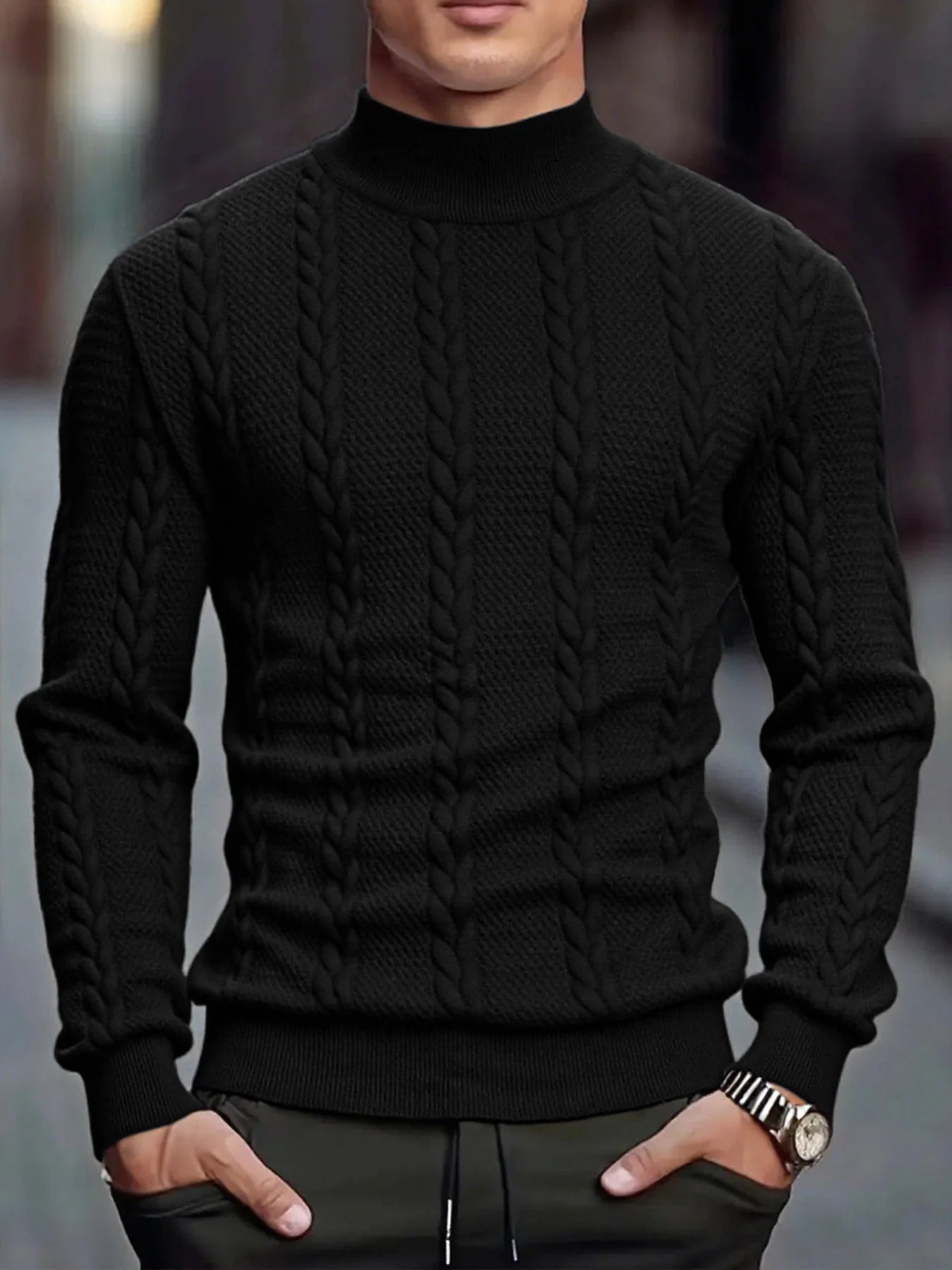 Suéter de Cuello Alto para Hombre - Punto Grueso Vintage Invierno