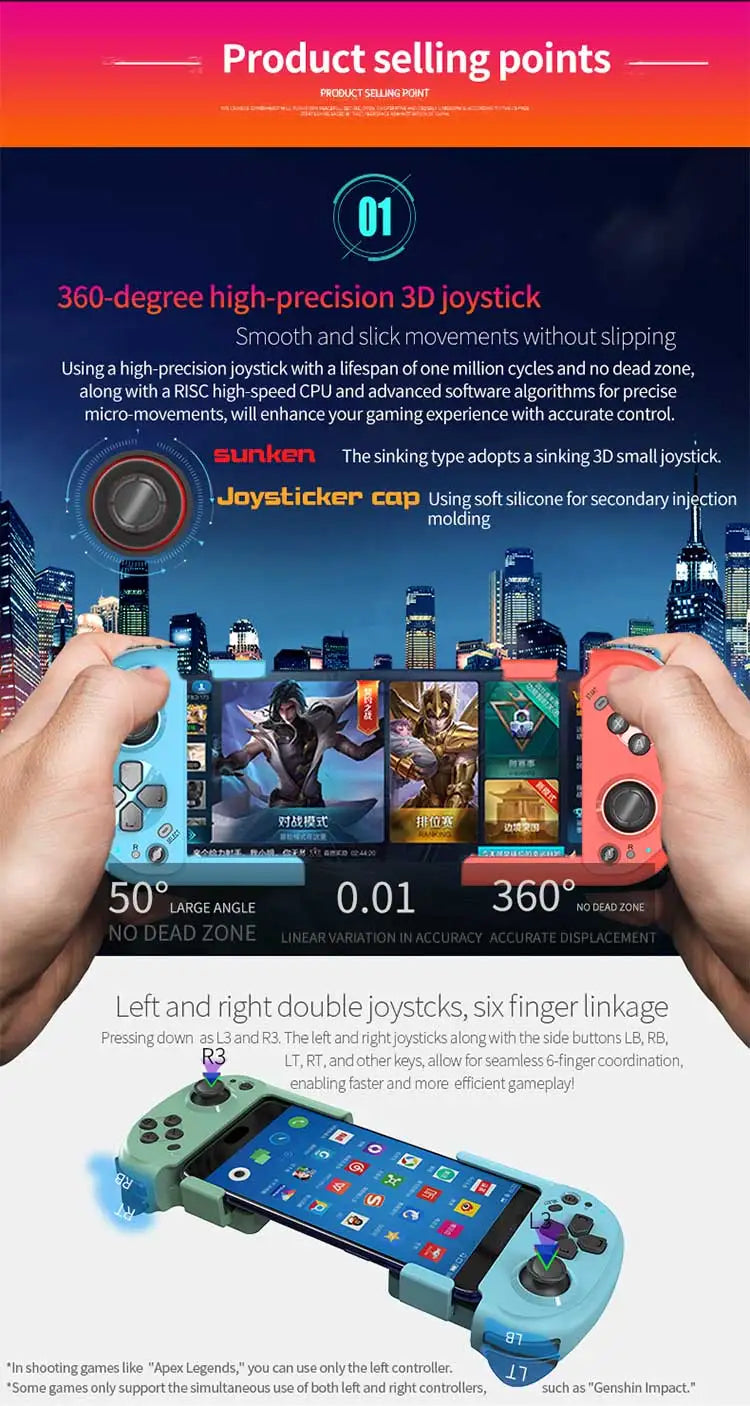 Mando inalámbrico Mocute 061, controlador de juego dividido izquierdo y derecho, Joystick de juego Bluetooth para Android, IOS y PC