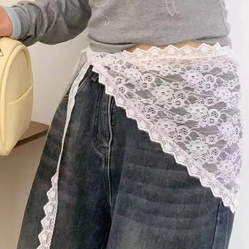 Falda de encaje estilo ruso, cortina de encaje, falda para mujer, toalla para el cabello, falda triangular, minifalda, media falda, delantal pequeño, encaje suave apilado
