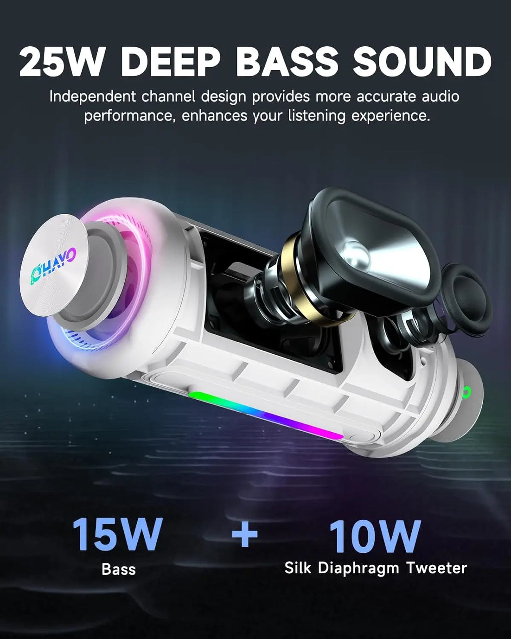 Altavoz Bluetooth, Altavoces portátiles con audio inmersivo, Luces LED, Tiempo de reproducción 24H, Bluetooth 5.3, Soporte TWS TF USB, Resistente al agua