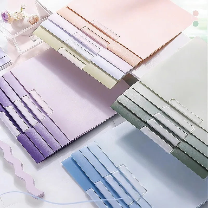 Carpeta de color degradado con hebilla de apertura lateral giratoria para almacenamiento de documentos, organizador para estudiantes de oficina y escuela, 5 uds.