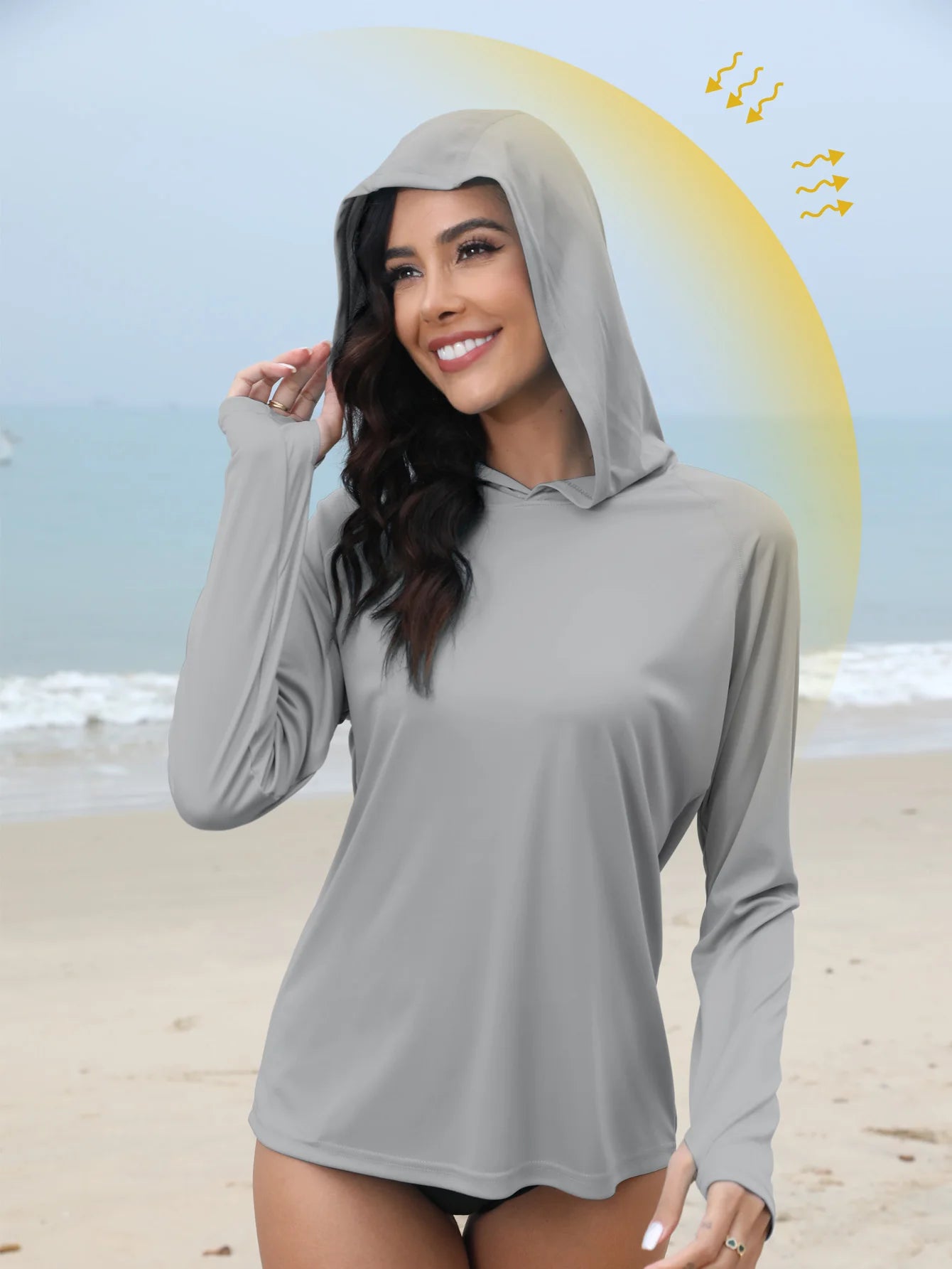 Mujer protección solar sudadera con capucha manga larga camiseta