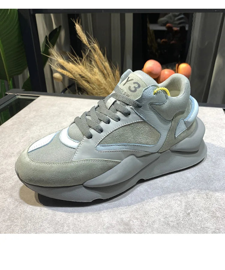 Zapatillas deportivas de plataforma para hombre, Mesh Nightclub Shoes, Retro Dad Sneakers de cuero genuino de alta calidad, Black Warrior