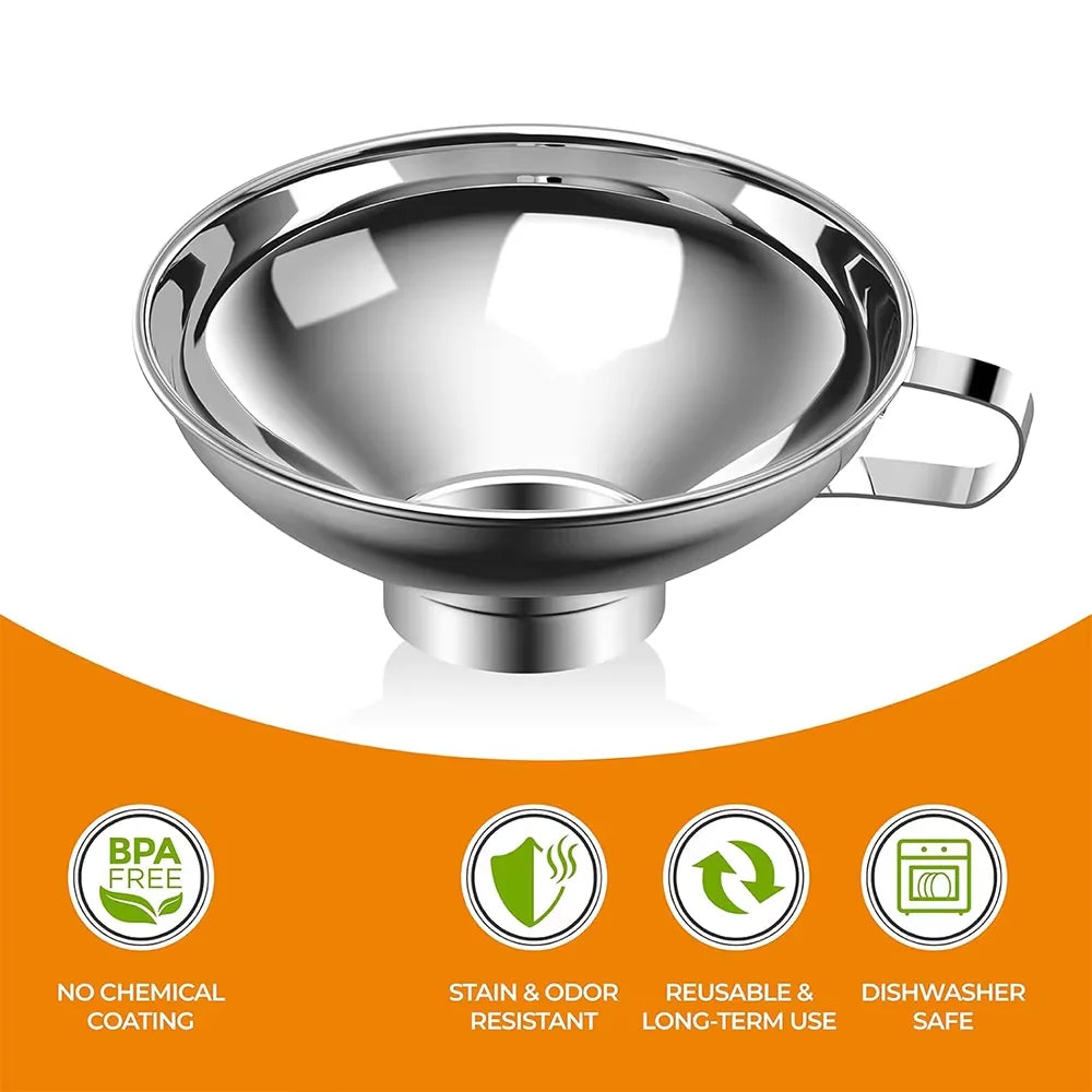 LMETJMA Embudo para enlatar, embudos metálicos grandes para cocina, para llenar tarros Mason, embudos de boca ancha de acero inoxidable, utensilios de cocina