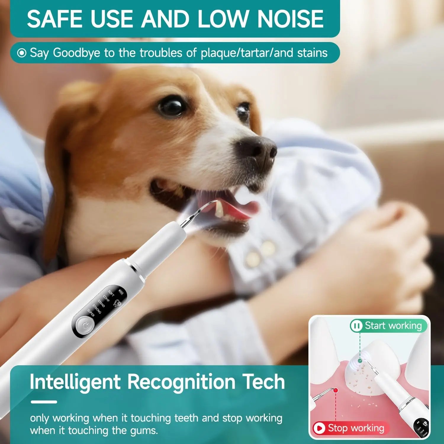 Kit de limpieza de dientes de perro, eliminador ultrasónico de placa canina para dientes con luz LED, 5 modos, carga USB, limpiador de dientes sónico para perros