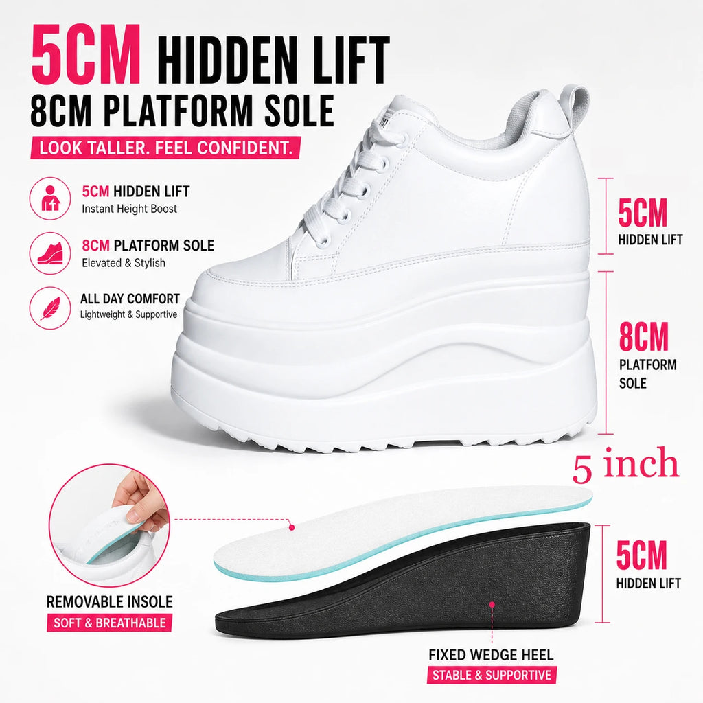 Zapatos deportivos Fujin con plataforma alta de 13 cm, zapatos planos con cuña, zapatillas gruesas, informales, cómodas, de alta gama, para caminar en otoño, 5 pulgadas