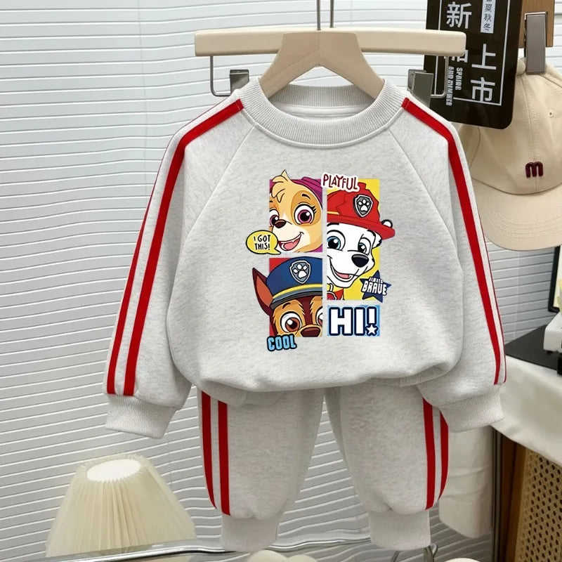 2026 primavera nuevo estilo PAW Patrol impreso conjuntos de ropa Casual para niños sudaderas con capucha con cuello redondo y pantalón largo chándal de dos piezas