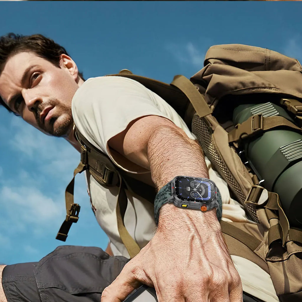 Reloj inteligente de gran tamaño para hombre, iluminación militar para exteriores, batería de 1100Mah, rastreador de Fitness GPS, reloj inteligente de ritmo cardíaco resistente al agua y 10ATM