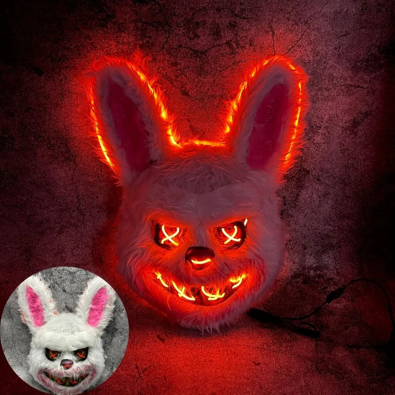 Máscara luminosa de animales con luz LED, disfraz de Halloween, fiesta de carnaval, maquillaje, máscara facial, accesorios para sombreros de piel de felpa de animales aterradores