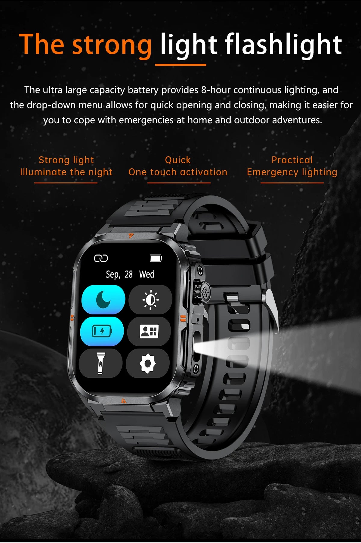 LIGE Reloj Inteligente Linterna LED Militar