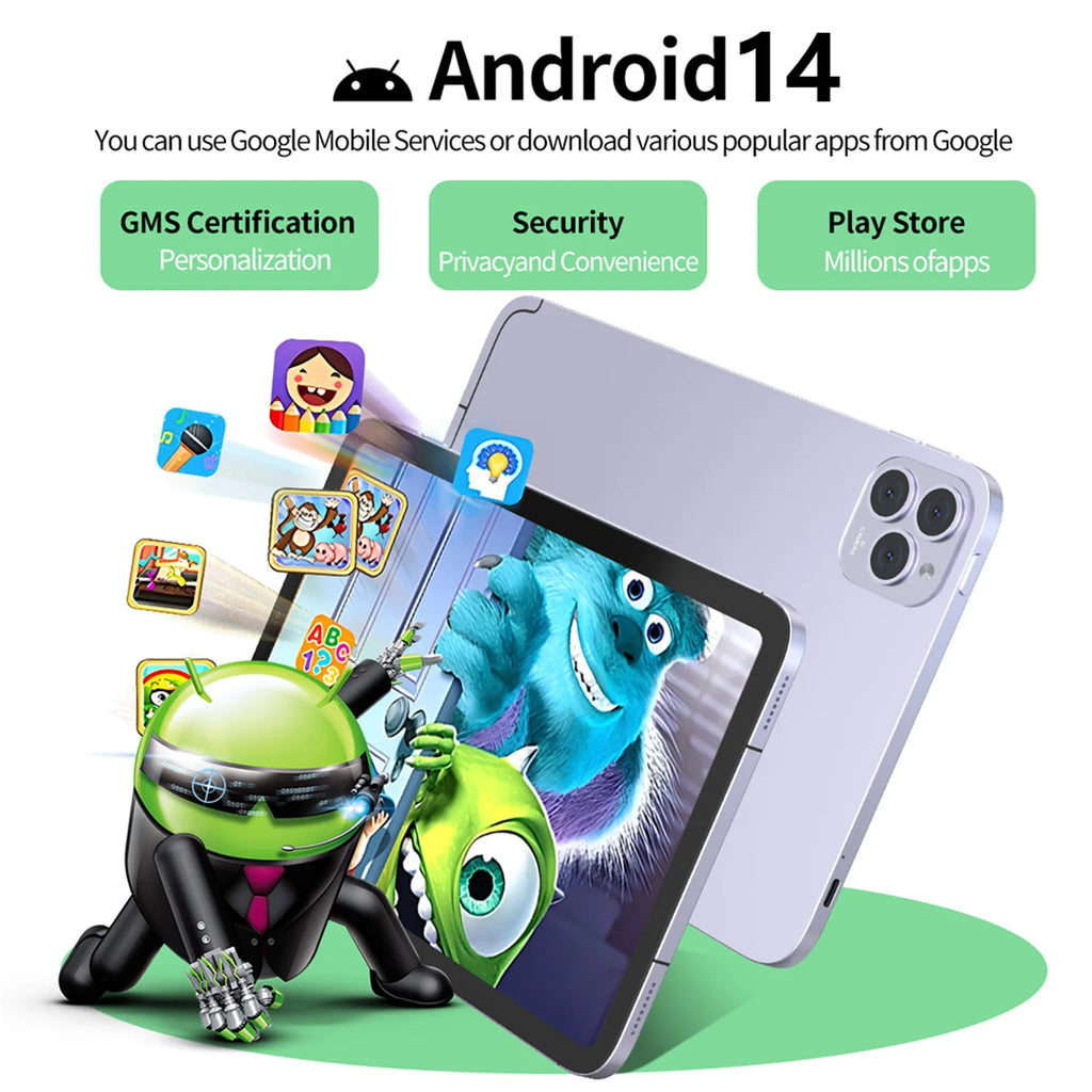 Tablet Android de 10.1 Pulgadas, 12GB+128GB, Octa-Core, 7000mAh, Android 14, Google Play, Llamadas Telefónicas 4G LTE, WiFi 5G, Versión Global